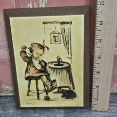 Vintage Hummel Mothers Helper Wood Hanging Picture Sewing ARS/AG Switzerland