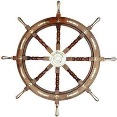 Solid Handmade 36″ Wheel Wooden Large Captain’s Ship w/ Brass Handle Wall Décor