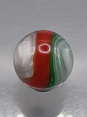 .64″ Akro Corkscrew Popeye Red, Green, White Christmas Marble- #CE125