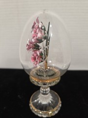 Vintage Franklin Mint Crystal Egg Pink Flower Gold Trim Etched Glass