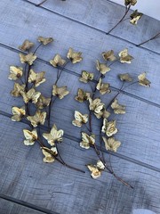 Vintage MCM Brass & Copper Tone Ivy Leaf Wall Art Set of 5 Metal Botanical Decor
