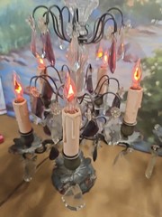 #5283 A Rare Pair Of Brass and Crystal￼ Candelabra Lamp 1800’S “WORKING”