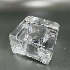 Orrefors Asymetrical Heavy Ice Cube Crystal Votive Candle Holder Sweden Set 2