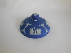 Antique Wedgwood (only) Blue Dip Jasperware & Silver Plate 6″ Tall Tobacco Jar