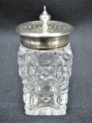 English Edwardian Mappin & Webb Silverplate & Cut Glass Cruet Set; Complete