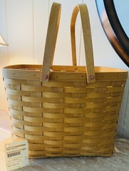 Longaberger Picnic Basket w/ 2 Insert Protectors, Double Handle, Wine & Cheese
