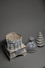 CIRCA NEAR EASTERN GANDHARAN METAL STUPA WITH BUDDHA FIGURES AND SCENES. RARE