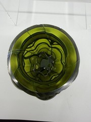 Pallme König & Habel Art Nouveau Iridescent Fadendekor Green Glass Vase Chips