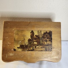 Carved Wood Musical Jewelry Box with Mirror Made In Switzerland