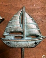 SAILBOAT HOOK with Antique Green Patina heavy duty cast iron sea ocean beach 5″