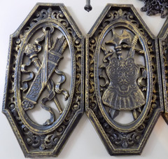HOMCO PLASTIC WALL SET MEDIEVAL MEDALLION CHAINS-SWORD SHIELD PLAQUE-CANDLE
