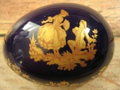 Limoges Porcelain Castel Egg Trinket Dish Colbalt Blue Gold France