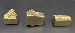 Vintage Set of (3) Miniature Solid Brass Collectible Houses/Buildings