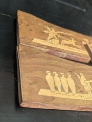 Vtg Marquetry Inlay Wooden Stand Greco Roman Mythology Art Display Base Cherub