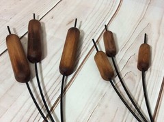 🌱 🍁 🌻 MCM Wood And Metal CATTAIL REEDS Wall Art Decor 🌱 🍁 🌻