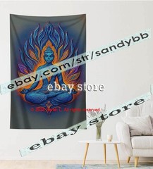 Meditating Buddha Tapestry 3D relief look Wall Art spiritual decor 39X59 in