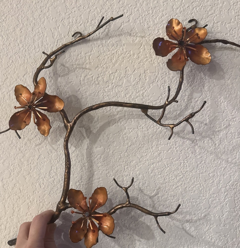 Vintage 60s Home Interior MCM Copper & Gold Tone Metal Wall Art Flower Stems