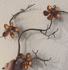 Vintage 60s Home Interior MCM Copper & Gold Tone Metal Wall Art Flower Stems
