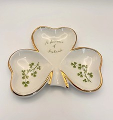 Arklow Shamrock Three Leaf Trinket Dish Tray Gold Trim Made in Ireland