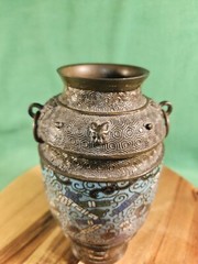 Champleve Brass Japanese Lamp Base W/Enamal Inlay Converted Urn Unknown Period