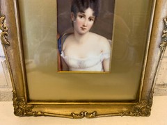 Antique Painted Plaque of Juliette Recamier Framed After Francois Gerard