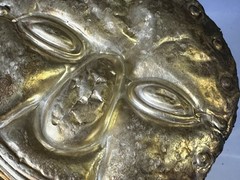 RARE AUTHENTIC PRE-COLUMBIAN GOLD & SILVER HUMAN EFFIGY MASK W/ COA, S. AMERICA
