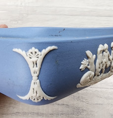 Wedgewood blue jasperware square trinket box white classical relief decoration