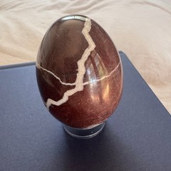 Vintage Red Zebra Marble Jasper Stone Egg White Vein Hand Carved Pakistan