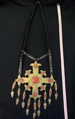 Huge Turkmen Silver Gold Plated Unique Necklace With Red Coral Stone