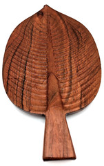 Carved Wood Leaf Tray Stem Handle Nice Grain