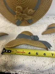 Vintage Home Interiors Burwood Blue Ribbon Bonnet Straw Hats Wall Decor Lot Of 4