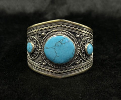 Vintage Afghani Silver Handmade Adjustable Bangle With Turquoise Stone