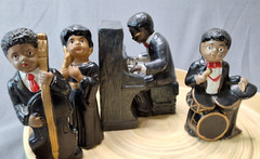 Vintage Jazz Band Ceramic Figurines 4 pc Set Singer Piano Drum Bass 5″ tall