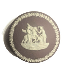 Vintage Wedgwood Jasperware Lilac Round Trinket Box Rare Lavender Color