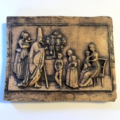 Mid Century German Wax Relief Wall Hanging of 1900 Swiss Gingerbread Cookie Mold