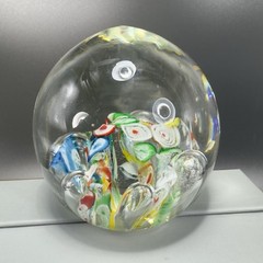 Hand Blown Art Glass Paperweight With Large Bubbles Multicolored Millefiori VTG