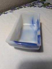 Akro Agate No. 657 Glass Lily Planter Marbleized Blue Made In USA Signed