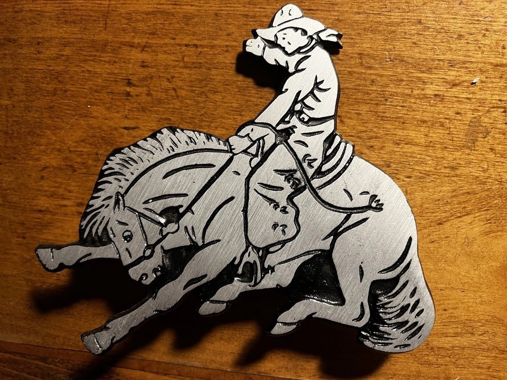 Vintage Western Cast Aluminum Cowboy Wall Plaque w/ Black Enamel Detail – 7”