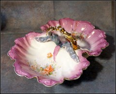Vintage Large Edwardian Style Divided Dish with Rose Motif and Gold Accent #E213