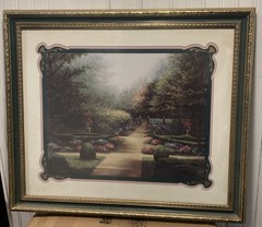 Home Interiors Picture Courtyard Picture Brass Frame Matted 27″x23 NVP
