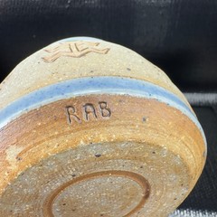 2000 Hand Made Stoneware Coffee Mug Cup Artist Signed RAB Hand Carved Vintage