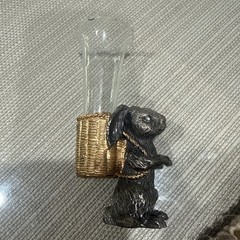 Rabbit Bunny Pewter Holder Brass Vase 2 Piece 1990’s EUC