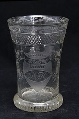 antique 18th C engraved Wedding Beaker glass, initials C.H & T.H and VIVAT 1787