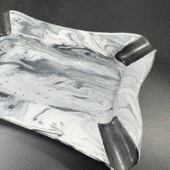 Vintage Enameled Metal Marbled Gray White Black Ashtray Dish Bowl Decorative