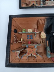 Vintage Switzerland 3D Wooden Shadow Boxes Folk Art Diorama Primitive Pair