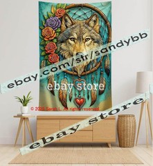 Wolf Rose Dreamcatcher Tapestry 3D relief look Wall Art decor 39X59 in