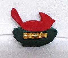 Hallmark Christmas Plastic Lapel Pin Cardinal Bird Tree Branch Holly 1990s Used