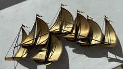 Vintage MCM DEMOTT Brass Sailboats Metal Wall Hanging Art Sculpture Signed