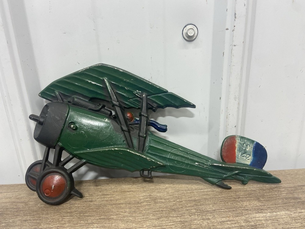 Vintage Sexton USA 1975 Cast Iron Bi Plane Wall Hanging Decor Green