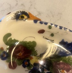 Vintage G. Nikolaou Greek Folk Art Pottery Dish Hand Painted Swans Signed